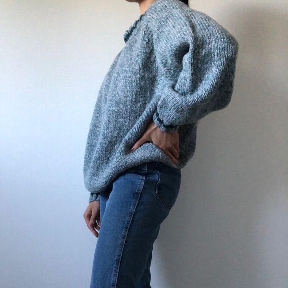 Oversized teal knit sweater - Picture 3 of 6